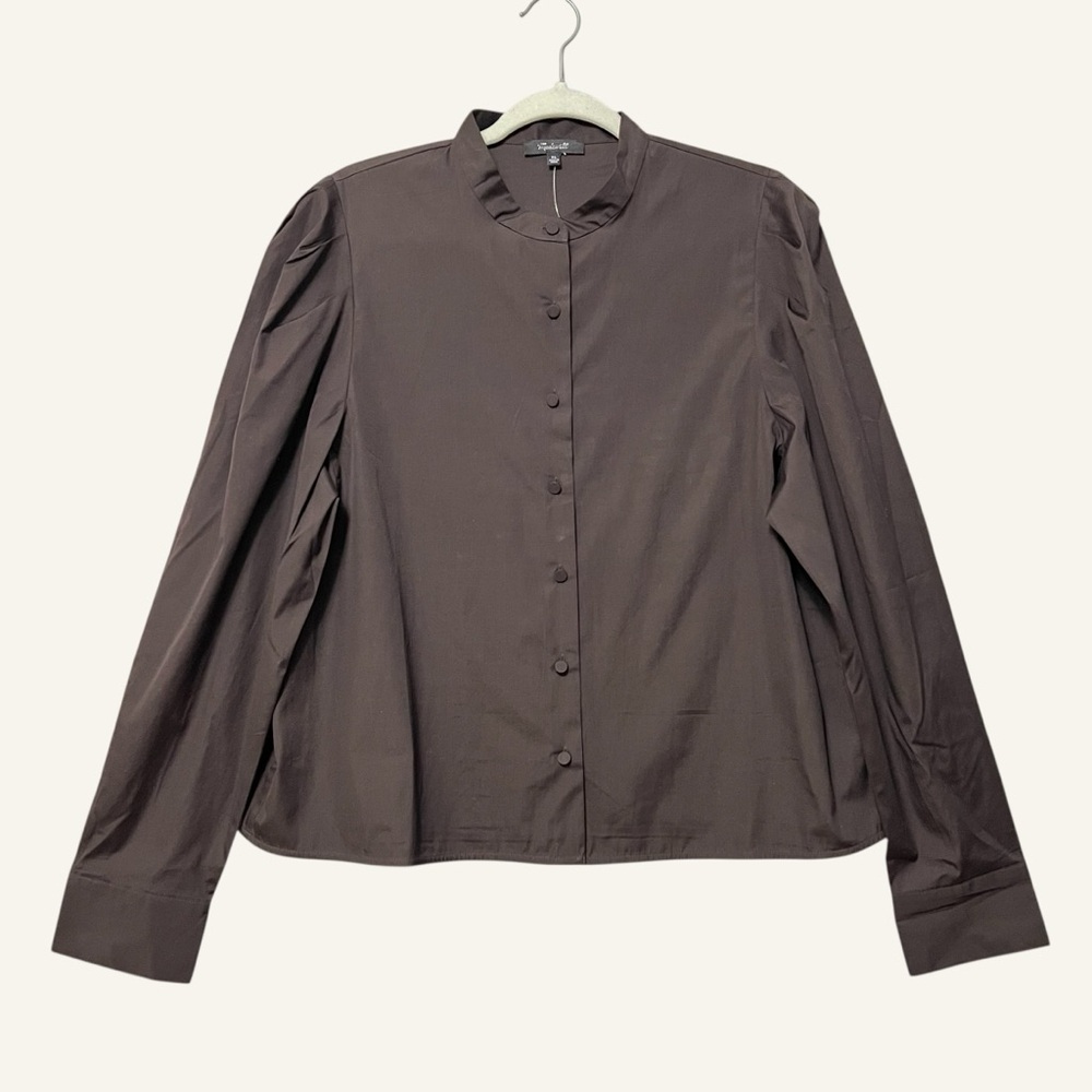 Madewell Puff Sleeve Button Up Shirt NWT Size XL Mocha Brown Long Sleeve Office